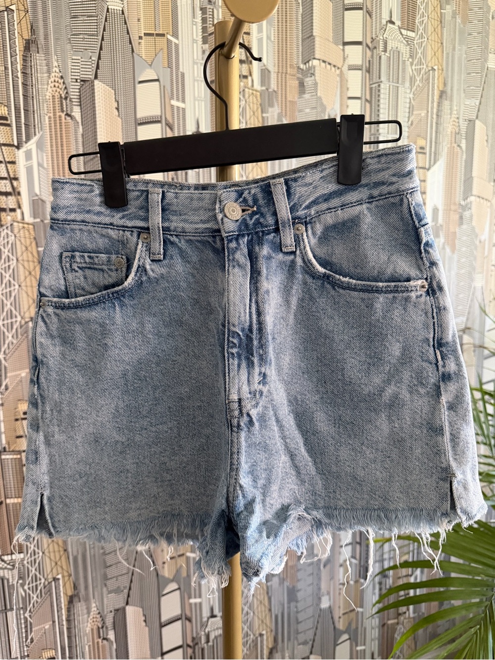 H&M Light Blue Distressed Denim Shorts